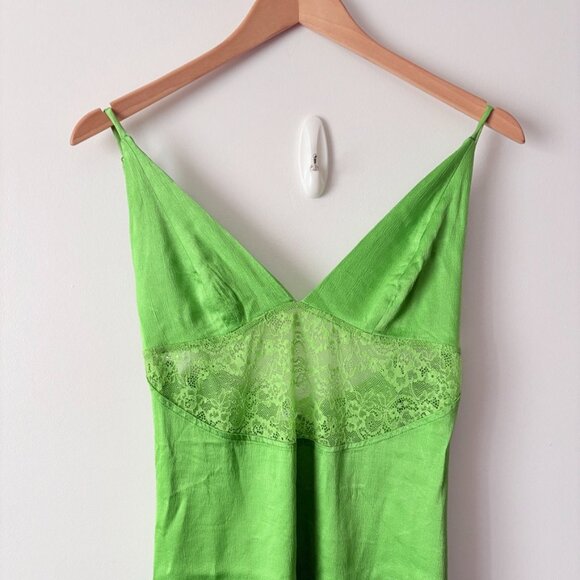 Zara Satin Effect Lace Slip Maxi Dress Green Blogger Fave  Size Small - Picture 7 of 9